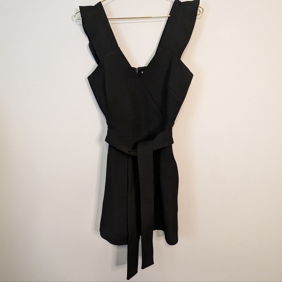 Maje Ibora Short Crepe Wrap Front Tie V-Neck Romper Size Small Black EUC - Picture 5 of 9